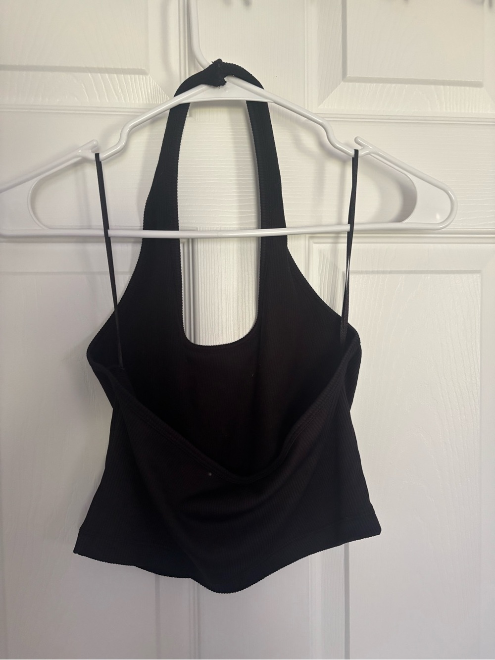 Divided Black Ribbed Halter Crop Top